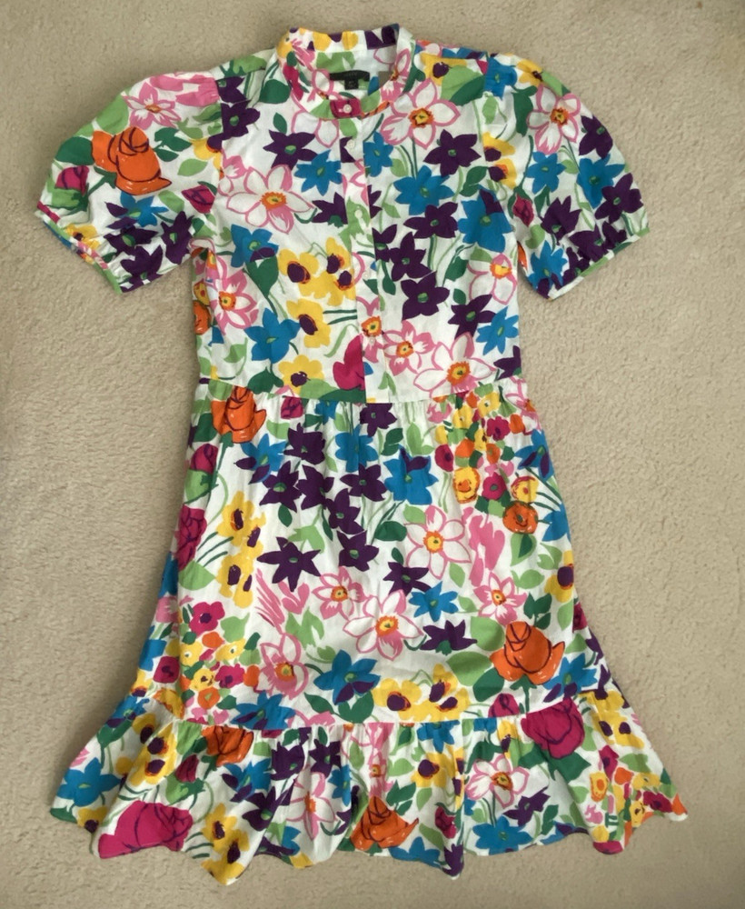 J.CREW factory size 6Tall Collared Puff Sleeve Dress in Vibrant flower prints