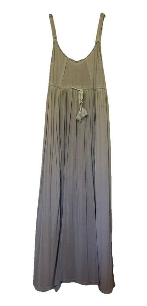 POL Sz Small Stone Maxi Tank Dress Washed Frayed Trim Rayon Knit Flowy Bohemian