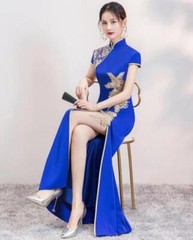 4 Womens Chinese Style Mandarin Collar Split Long Dress Cheongsam Evening Dress