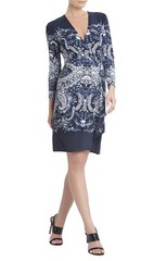 NEW BCBGMAXAZRIA DARK INK COMBO ADELE PRINTED WRAP DRESS DGZ68B83/M632A SIZE XS
