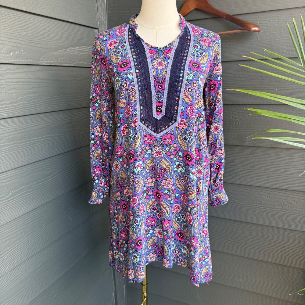 Matilda Jane Floral Boho Tunic Dress Crochet Bib Long Sleeve Women&rsquo;s XS