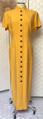 VTG Dana Buchman 100% Silk Yellow Button Up Pocket Maxi Mandarin Dress Size 8