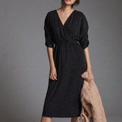 Anthropologie Amadi Ruched Knit Midi Dress grey size XL knit v-neck ruching