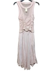Anthropologie Daily Practice Forward Line midi dress Pink Ruched Mesh Layered Si