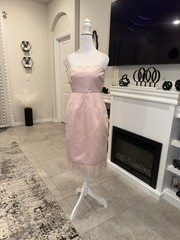 NWT Strapless Satin Sheath Dress with Feather Hem in Blush Pink Size 4