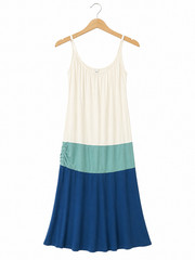 Lascana Women’s Size 8 Colorblock Maxi Dress Blue White Sleeveless Ruched Boho