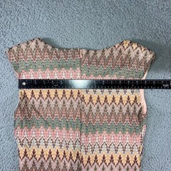 Mini Sheath Dress L Pink Green Chevron Sleeveless Zigzag Boho Retro Mod Cocktail