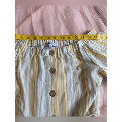 Olivaceous Cream Blue Yellow Striped Button Front Dress Small Coastal Girlhood