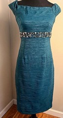 Eliza J Teal Cap Sleeve Boat Neck Sheath Dress Beaded Waist Knee Length 2