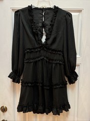 Sheer Tiered Black Mini Dress With Open Back Size MEDIUM
