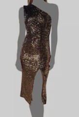 $258 Dress The Population Women&rsquo;s Black One-Shoulder Sequined Midi Dress Size L