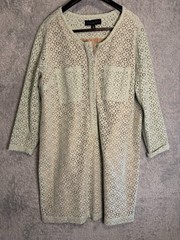 Victoria Beckham Mint Green & Tan Lace Midthigh Length 3/4 Sleeve Dress 22/24