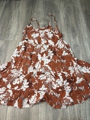 ROXY Women&rsquo;s S Brown/White Tropical Floral Strappy Sleeveless Short Sundress