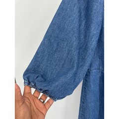 Gap Denim Mini Dress Women M Puff Sleeve Organic Cotton Button Front Western