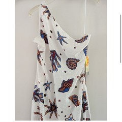 NWT Linen Blend Shell Print One-Shoulder Dress 🐚