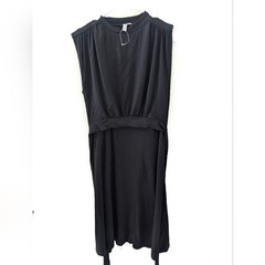 ASOS Black Midi Dress 8 Empire Waist Tie Belt A Line Viscose Stretchy NWOT