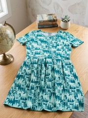 LuLaRoe Amelia Dress 2XL Disney It&rsquo;s a Small World Teal Pockets Pleats (2XL)