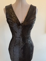 Dress the Population Dress Black Plunge Sequined Trumpet Mermaid Gown Size XS