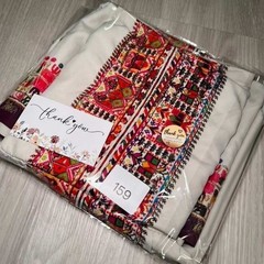 Roxy White Strapless Smocked Top Embroidered Tribal Border Dress L G G