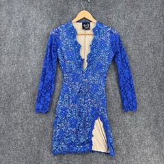 Holt Miami Club Glam Maximalist Dress In Royal Blue Deep V Neck Slit Women’s S