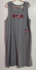 Vtg Christopher & Banks Pinafore Jumper Dress L 90s USA Flag 4th Americana Star