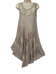 Vintage Jessica Taylor Dress 2X Beige Paisley Tropical Coastal Beachy Grunge Y2K