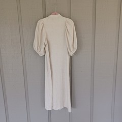 Lanhtropy Bubble Linen Dress Size XS Minimalist Button Balloon Sleeve In Natural