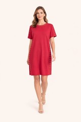 Grayse Womens Medium Red Grommet Detail Shift Dress Short Sleeve NEW