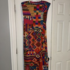 Farm Women’s Maxi Dress Geometric Pink Blue Multicolored Sleeveless Size S