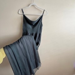 Dressed LA 100% Silk Maxi Slip Dress Size S Dark Charcoal Grey Chiffon Hem