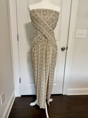 ASOS DESIGN Beige Strapless Beaded Sequin Cut Out Maxi Dress Long US 10