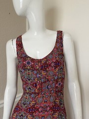 MAEVE BY ANTHROPOLOGIE NEW! Red/Pink Floral Mixed Media Fit n Flare Midi Dress