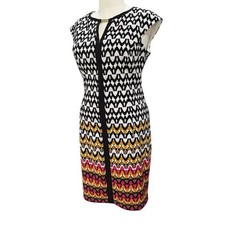 Roz Ali Geometric Sheath Dress Colorful Abstract Office Workwear Chic Mod SZ 12