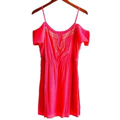 DEB Cotton Gauze Mini Dress Embroidered Watermelon Red Off-Shoulder Junior&rsquo;s XL