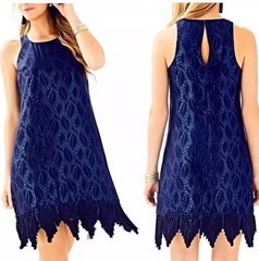 Lilly Pulitzer Marquette Navy Shift – Fringe Dress Medium
