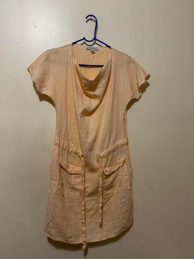Hand Loomed Kari England Linen Dress S Peach Silk Linen