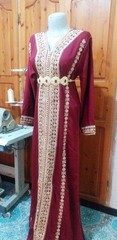 Luxury Moroccan Kaftan Caftan Burgundy Gold Trim Wedding Party Dress