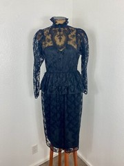 Vintage Victorian Gothic Lace Dress 4 XS Dramatic Dark Romance Vampire Coquette