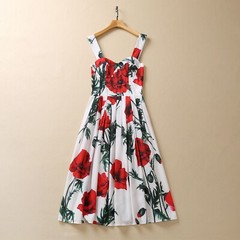 Occident fashion printing Back elastic Elegant sexy women condole belt dress