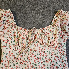 Daisy Street Dress Womens Large White Pink Floral Peasant Short Sleeve Casual
