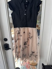 Retro Stage Butterfly Embroidered Tulle Dress Medium Black Blush Midi Dress NWT
