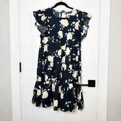 SOFIE THE LABEL Size M Black Cream Floral Swing Tiered Dress