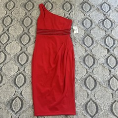 Rebecca B. Size 4 Red Pencil Dress One Shoulder Zip