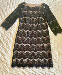 Jessica Howard Lace Overlay Lined Shift Dress 3/4 Sleeve Knee Length Size 8