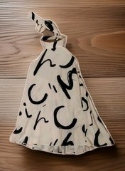 Modern Triangle Halter Dress Open Back, Ivory with Modern Print