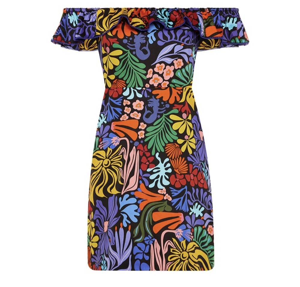 Borgo de Nor Nalani Off The Shoulder Mini Dress XS Colorful Ruffles Mermaid Sea