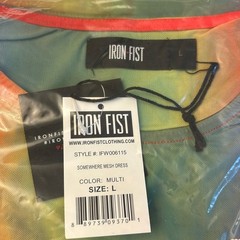 NEW! Iron Fist Somewhere Rainbow Sheer Mesh Mini Dress Sequin Heart LARGE Pride