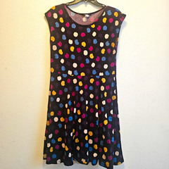 Street Bundy Women&rsquo;s XL Black Multicolor Polka Dot Fit & Flare Knit Dress