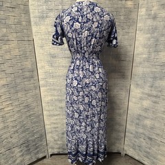 Kindred Maxi Dress Womens S Blue White Floral Wrap V Neck Short Sleeve Boho