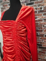 Red Velvet Dress XL Top Long Sleeve Ruched Stretch Goth Witch Devilcore Festival